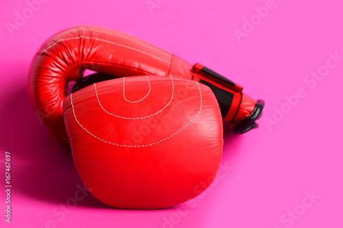 Duet of red and black gloves for professional boxing