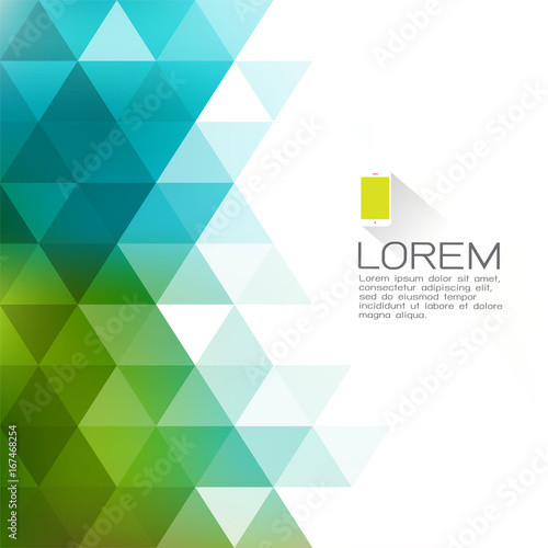 colorful transparency and fade triangle background with white space on beside for text. Modern background for business or technology presentation.