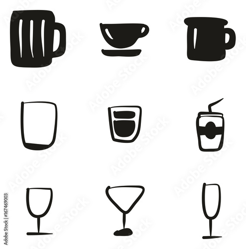 Glass Or Cup Icons Freehand Fill © Bakai