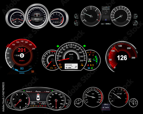 realistic car dashboard. set
