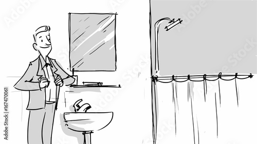 Man all dressed up in the morning Vector sketch for cartoon, storyboard, projects