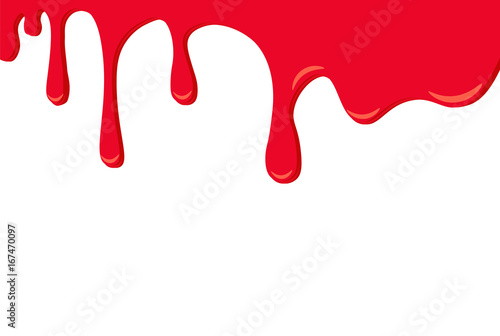 Red paint dripping on white background