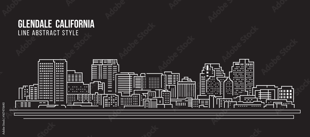 Cityscape Building Line art Vector Illustration design - Glendale California city