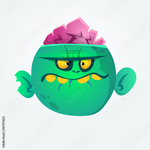 Green zombie cartoon. Halloween character. Vector illustration