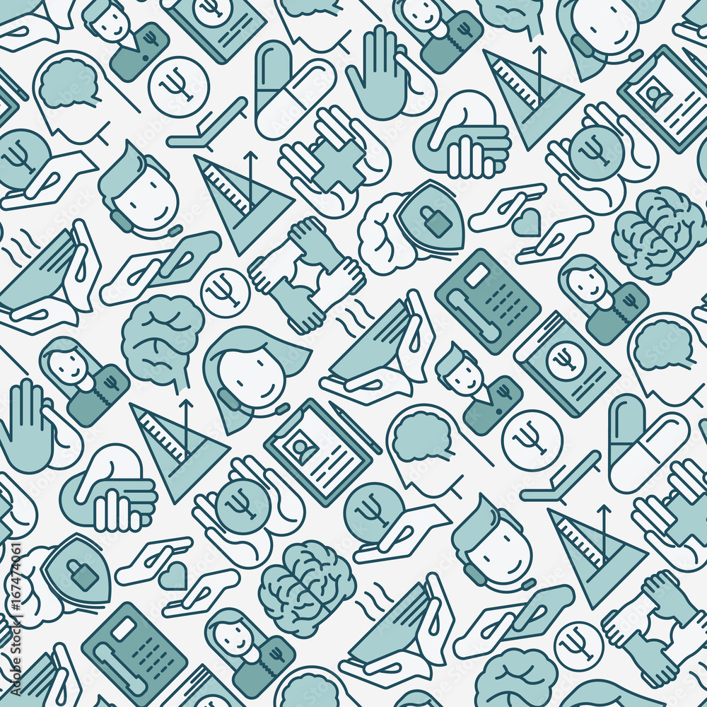 Psychological help seamless pattern with thin line icons. Vector illustration for web page, banner, print media. Psychological help seamless pattern with thin line icons. Vector illustration for web page, banner, print media.