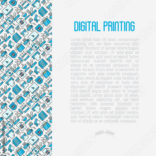 Digital printing concept with thin line icons. Vector illustration for web page, banner, print media.