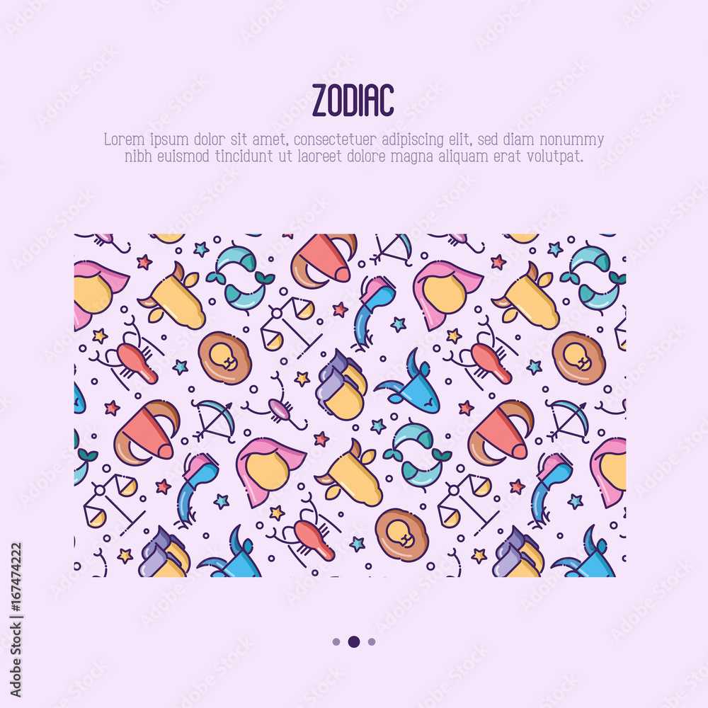 Zodiac signs concept with thin line icons for banner with horoscope, web site or background. Vector illustration. Zodiac signs concept with thin line icons for banner with horoscope, web site or background. Vector illustration.