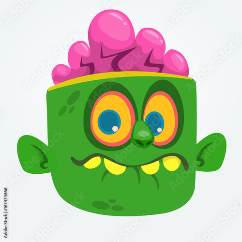 Cartoon Cute Happy Zombie Head. Halloween vector illustration