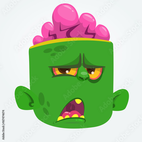 Funny Zombie Head Cartoon Character. Halloween vector illustration