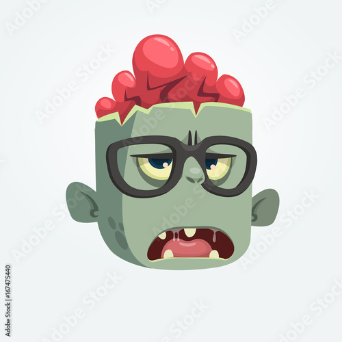 Cartoon zombie professor head wearing eyeglasses . Halloween vector illustration