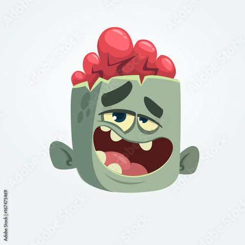 Cartoon zombie head talking. Halloween vector illustration