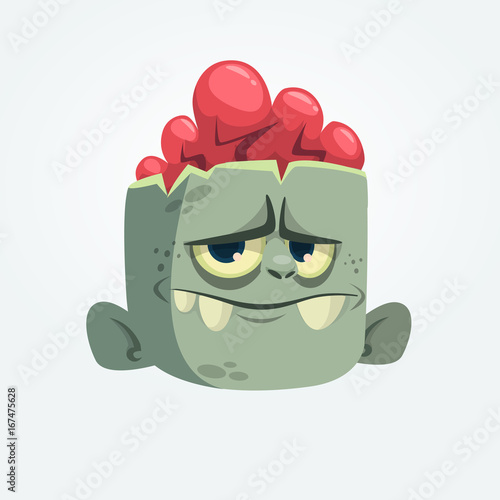 Cartoon funny gray zombie head icon. Vector illustration