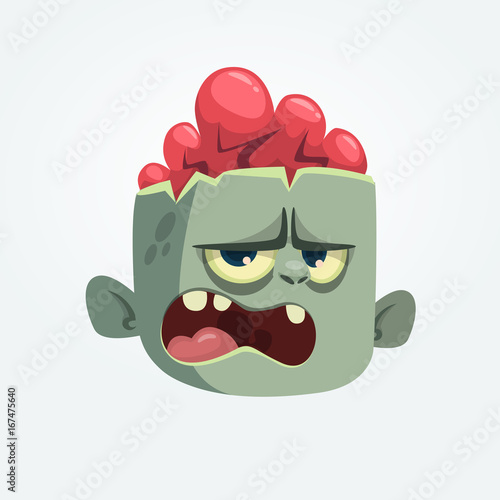 Cartoon funny gray zombie head icon. Vector illustration