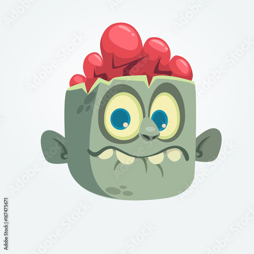 Cartoon funny gray zombie head icon. Vector illustration