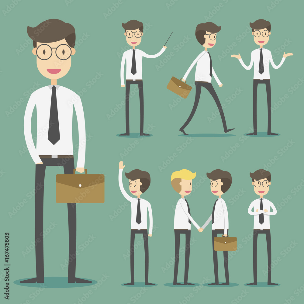 Set of businessman in various poses and expressing feeling and emotion Set of businessman in various poses and expressing feeling and emotion