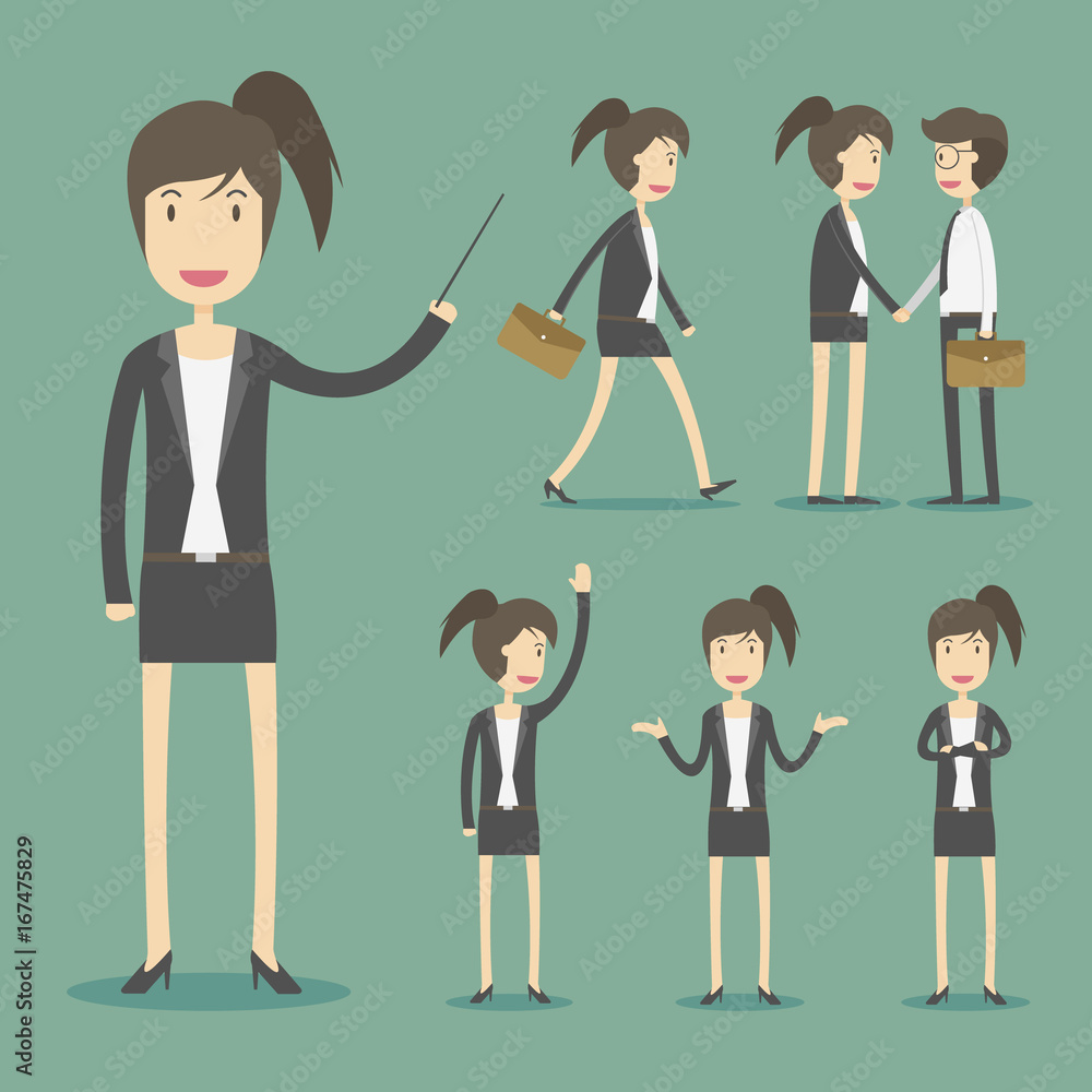 Set of businesswoman in various poses and expressing feeling and emotion Set of businesswoman in various poses and expressing feeling and emotion