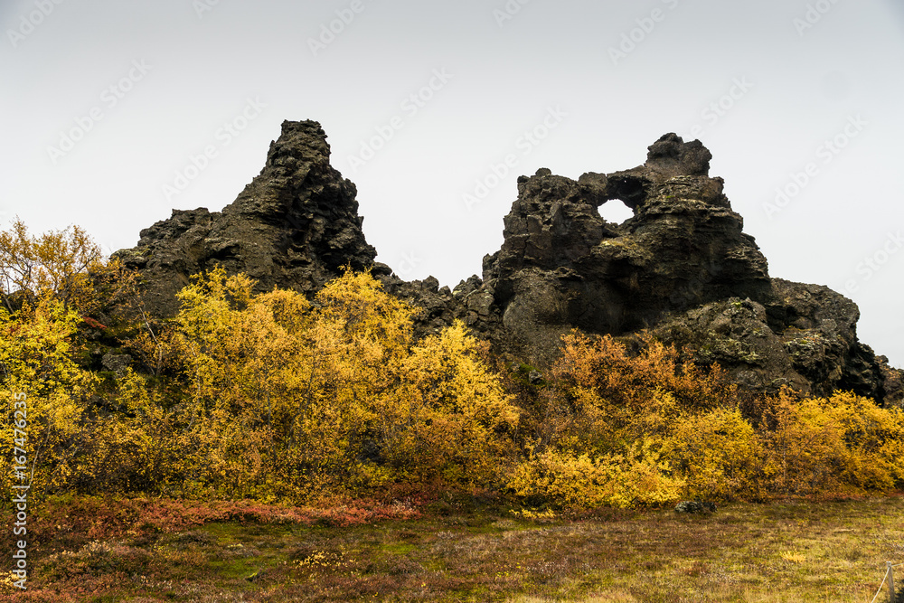 Lavafeld von Dimmuborgir im Herbst, Myvatn, Island