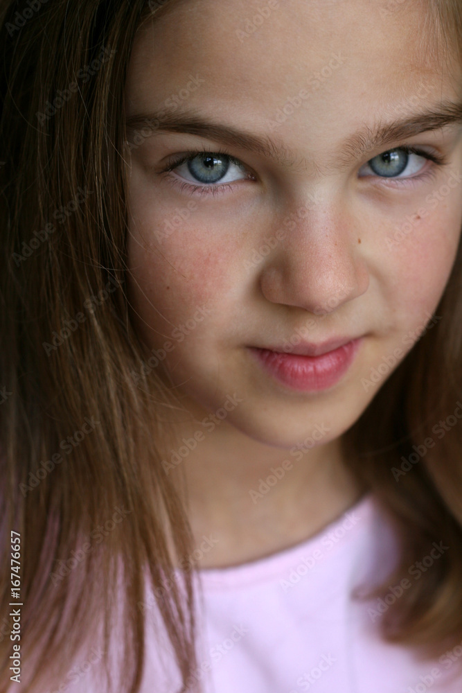 Portrait Of Beautiful Blue Eyed Girl Wearing Pink Portrait Of Beautiful Blue Eyed Girl Wearing Pink