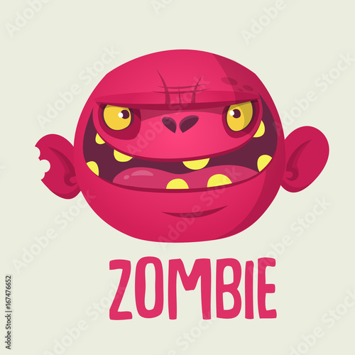 Cute cartoon zombie head. Halloween vector illustration isolated