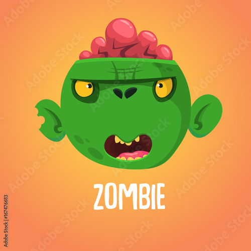 Cute cartoon zombie head. Halloween vector illustration isolated