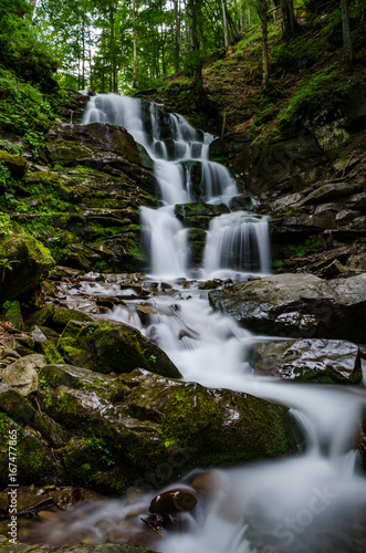 Landscape of waterfall Shypit in the Ukrainian Carpathian Mountains on the long exposure