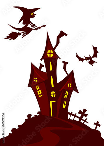 Haunted Mansion - Spooky Haunted House Vector Illustration. Cartoon silhouette of haunted house