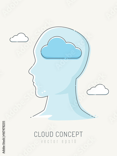 Cloud computing concept. Human head silhouette with cloud instead brain.