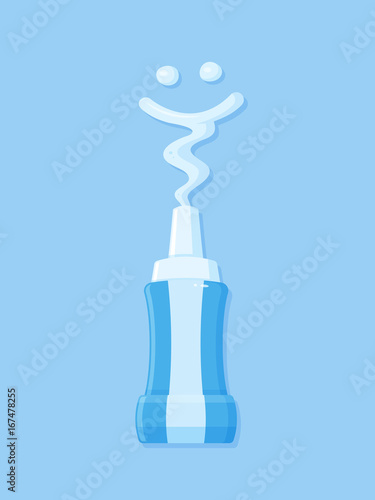 Tube with toothpaste making smiley face vector illustration in flat style