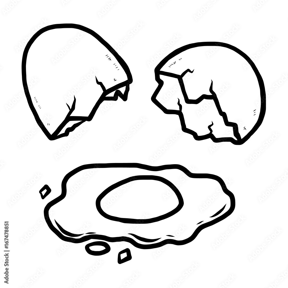 cracked egg / cartoon vector and illustration, black and white, hand