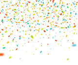 Colorful confetti falling randomly. Abstract background with flying particles. Vector illustration can be used for greeting card, carnival, celebration.