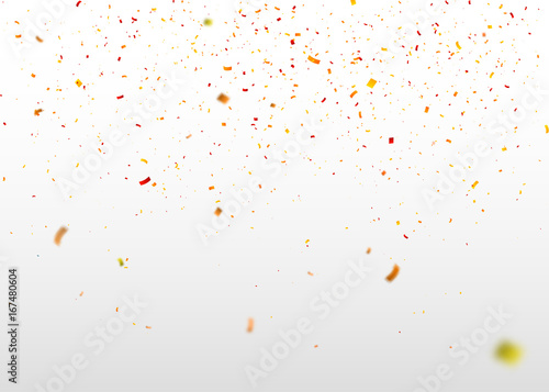 Colorful confetti falling randomly. Abstract background with flying particles. Vector illustration can be used for greeting card, carnival, celebration.