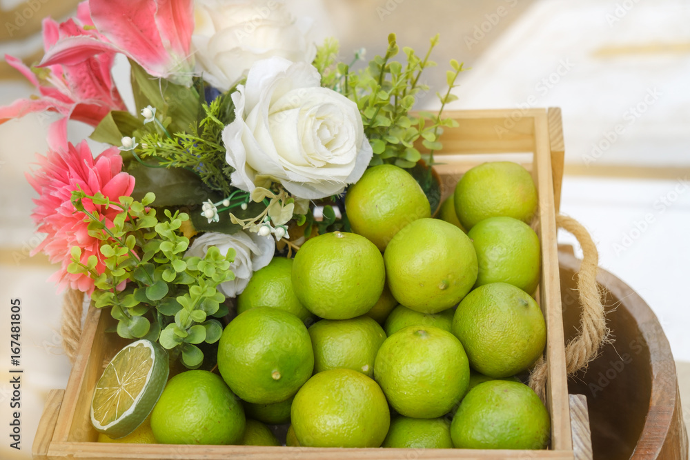 Lemon / View of artificial lemon in wood basket. Lemon / View of artificial lemon in wood basket.