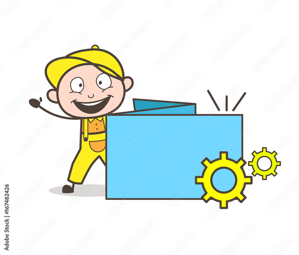 Cartoon Serviceman with Information Banner Vector Cartoon Serviceman with Information Banner Vector