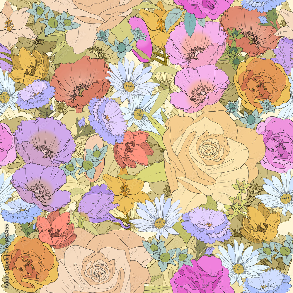 seamless floral ornament on flowers background seamless floral ornament on flowers background