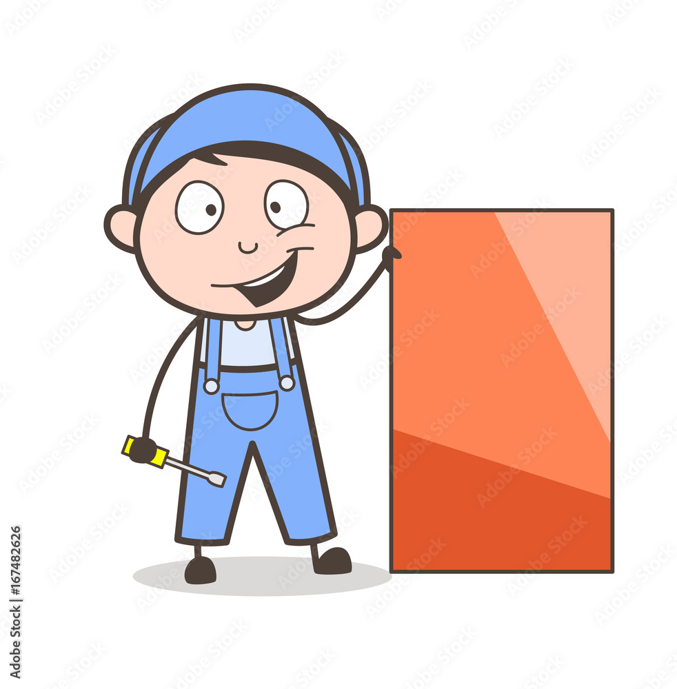 Cartoon Worker with Blank Billboard Vector Illustration Cartoon Worker with Blank Billboard Vector Illustration
