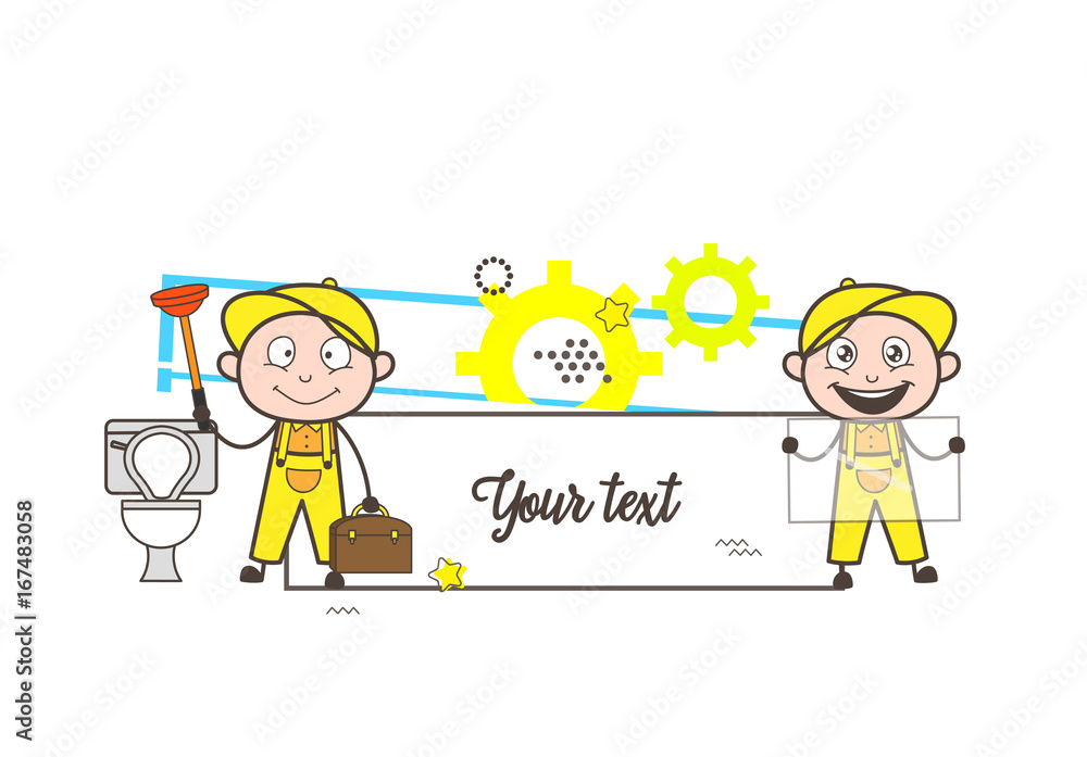 Cartoon Service Man with Advertisement Banner Vector Concept Cartoon Service Man with Advertisement Banner Vector Concept