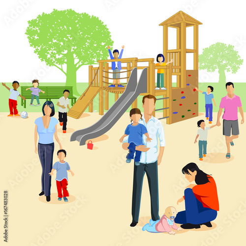 Familien mit kleinen Kinder auf dem Spielplatz