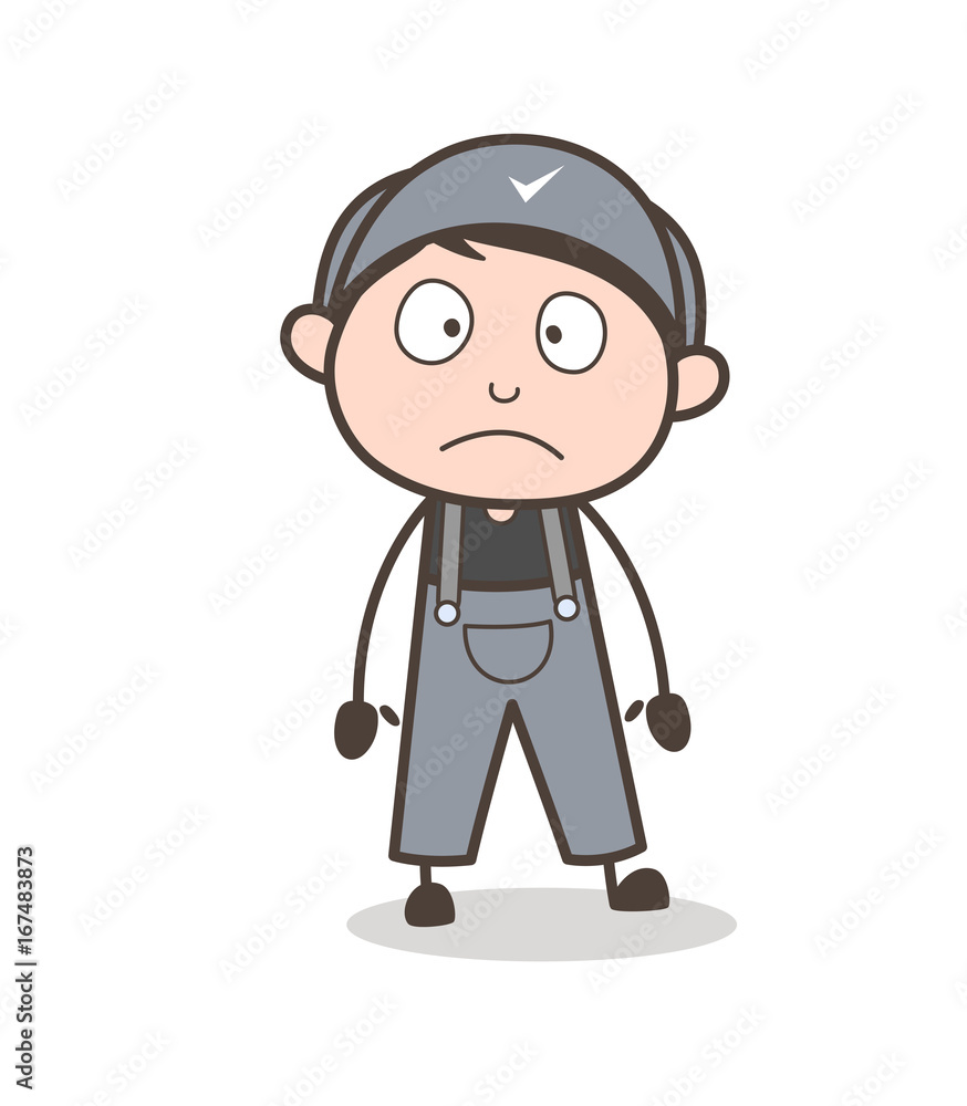 Cartoon Scared Service Boy Face Expression Vector Illustration