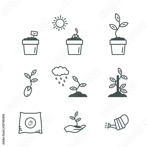 Pflanzen Samen Aussaat Vektor Icon Set