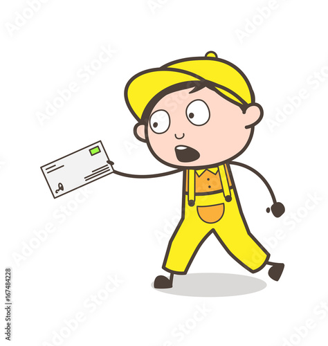 Cartoon Boy in Hurry to Deliver the Letter Vector Concept