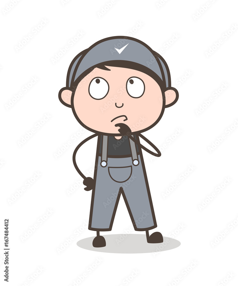 Cartoon Young Employee Thinking an Idea Vector Illustration