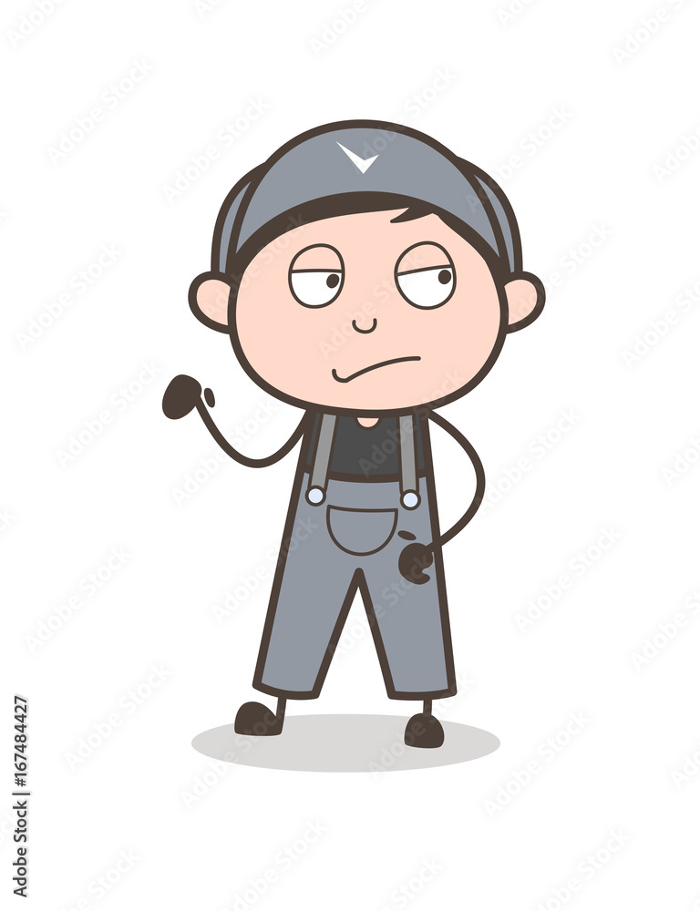 Cartoon Serviceman Disappointed Face Vector Illustration