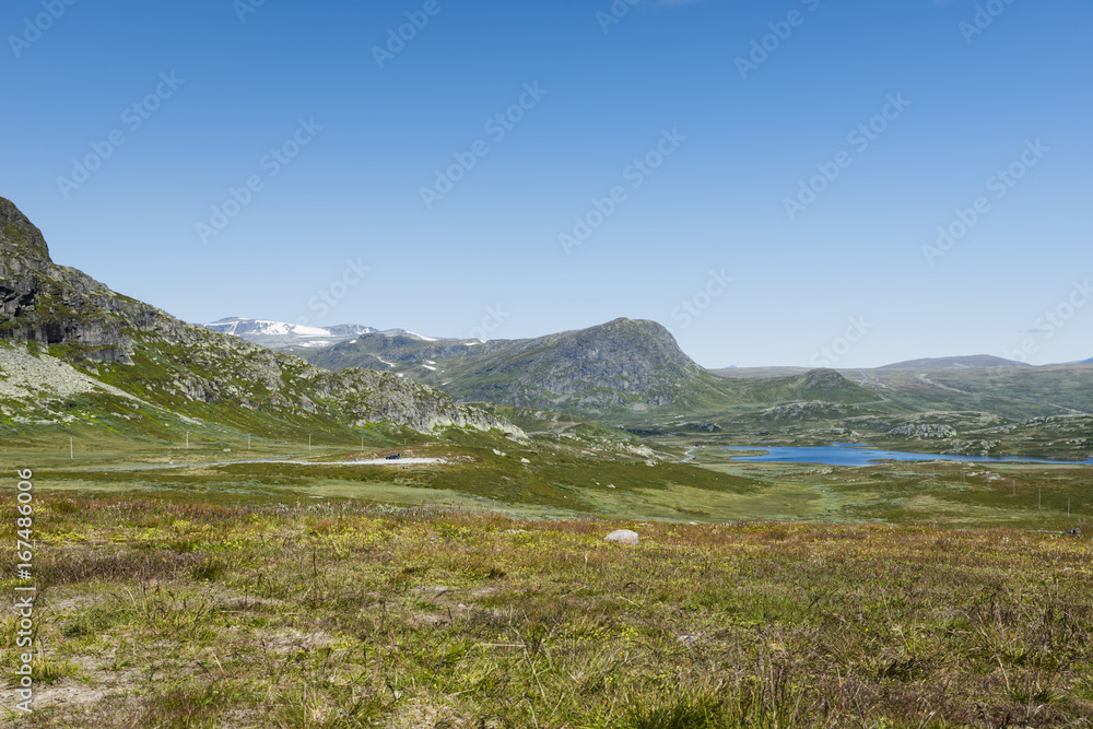mountains in norway with blue sky background