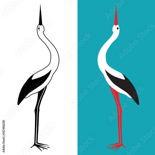 Standing stork with head up