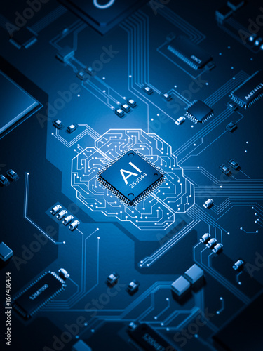 artificial Intelligence electronic circuit board future of technology 3d rendering