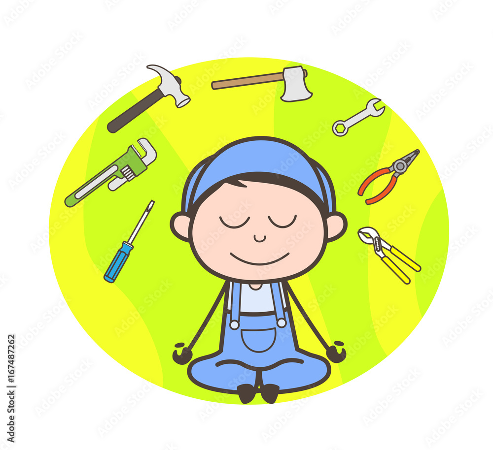 Cartoon Mechanic Concentrating on Tools Vector Illustration Cartoon Mechanic Concentrating on Tools Vector Illustration