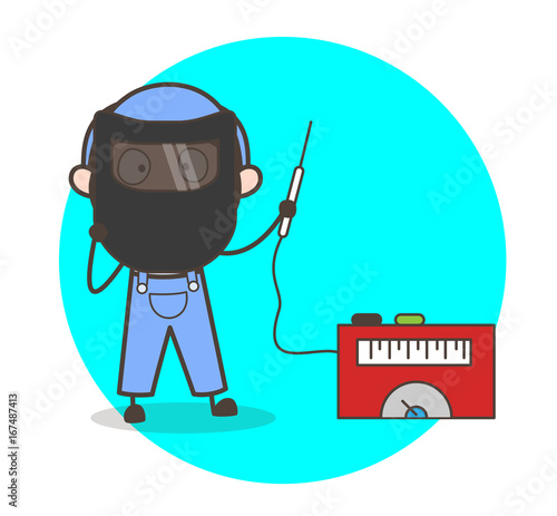 Cartoon Welder with Welding Equipments Vector