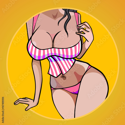 Cartoon sexy woman with lush forms without a face