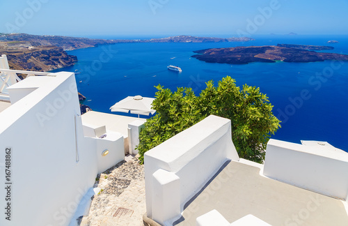 The sea view terrace at luxury hotel  Santorini island  Greece