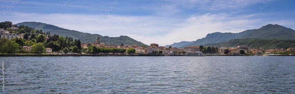 View from Lake Maggiore to Colmegna - Luino, Lake Maggiore, Lombardy, Italy, Europe